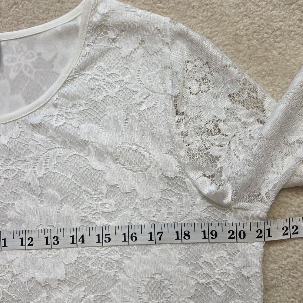Fair Lay 10 Lace Dressy Layered Pullover 3/4 Sleeve Scoop Neck Blouse Top Ivory - Picture 11 of 16